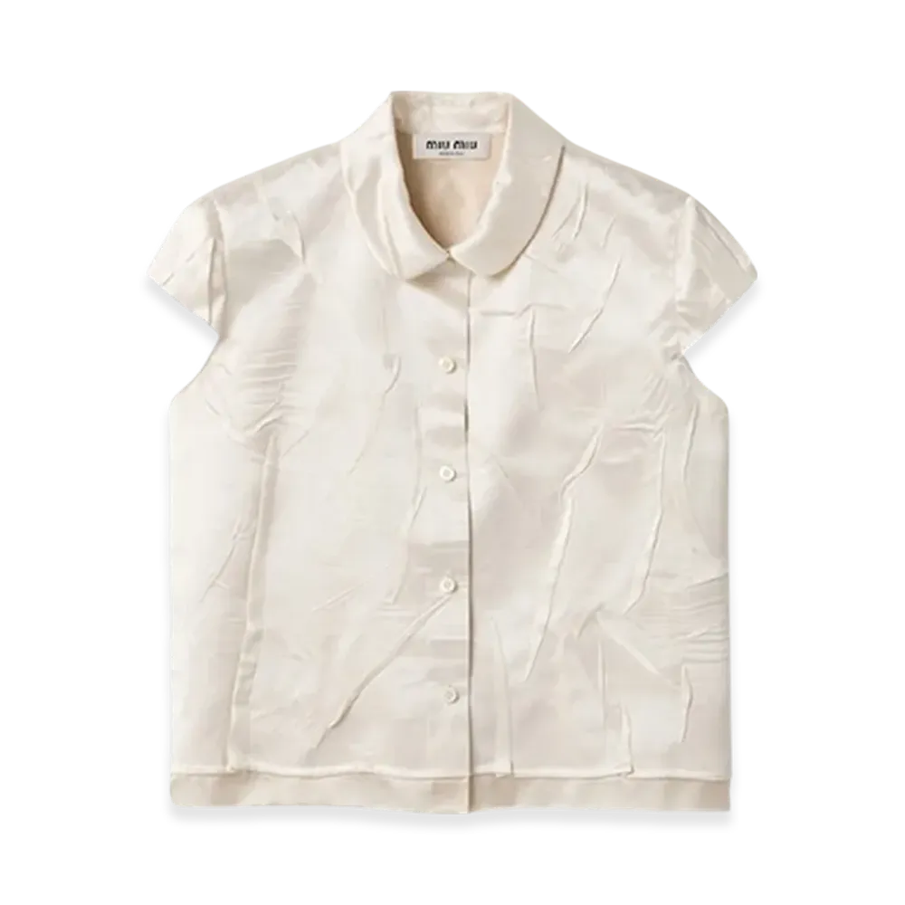 MIU MIU Women's Shirt in Crepe Satin and Ladder Fabric "White"