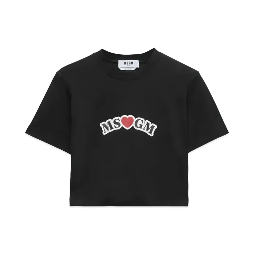 MSGM Black Crop Top T-Shirt With MSGM Print "Black"