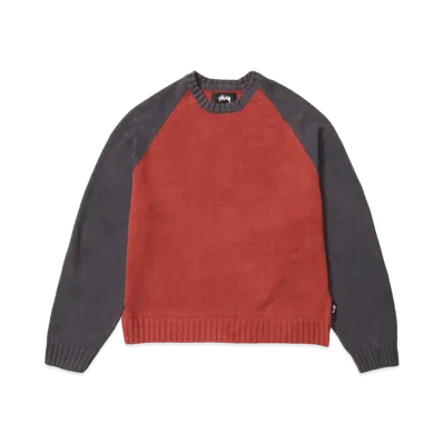 Stussy Colorblocked Raglan Knit Crew "Brick"