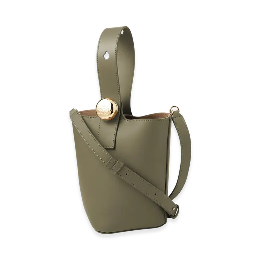LOEWE Pebble Bucket Bag Mini "Olive"