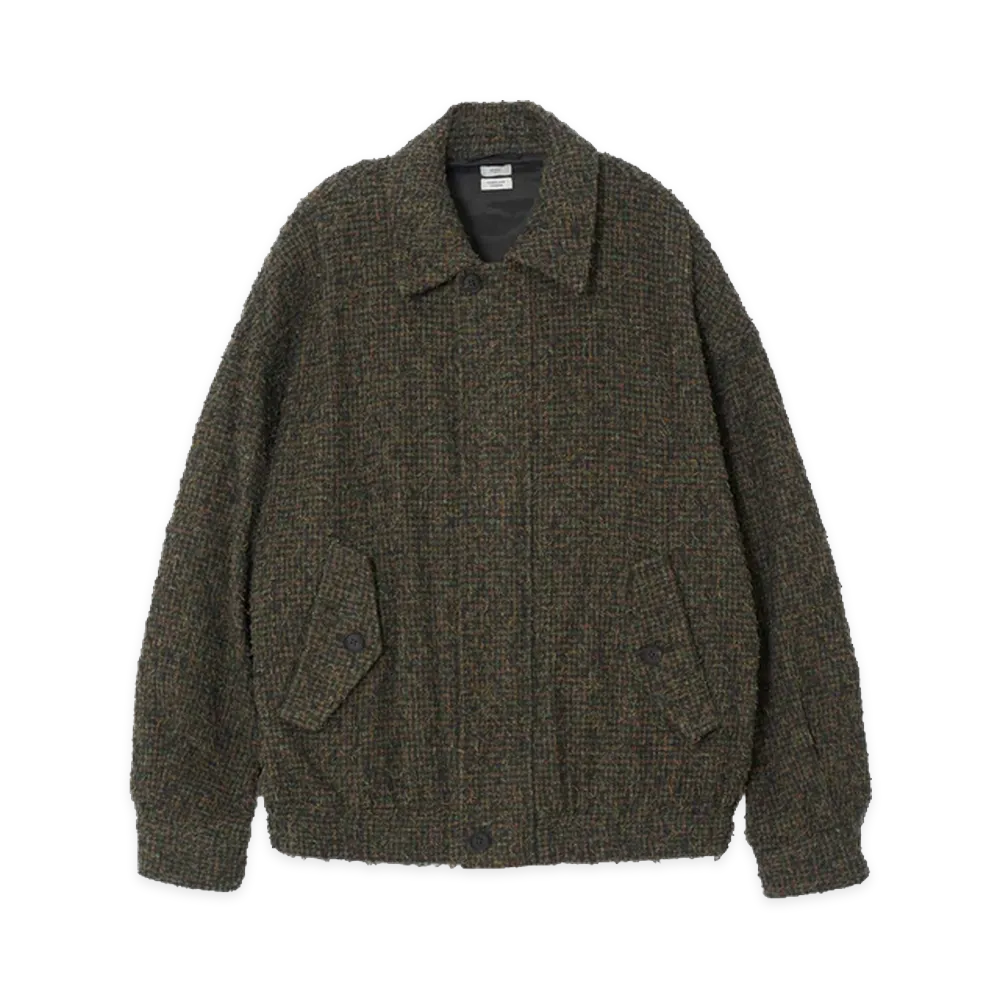 YOKE Needlepunched Cotton Plaid Drizzler Jacket "Navy"