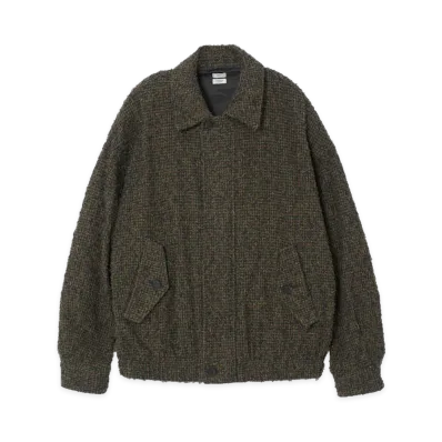 YOKE Needlepunched Cotton Plaid Drizzler Jacket "Navy"