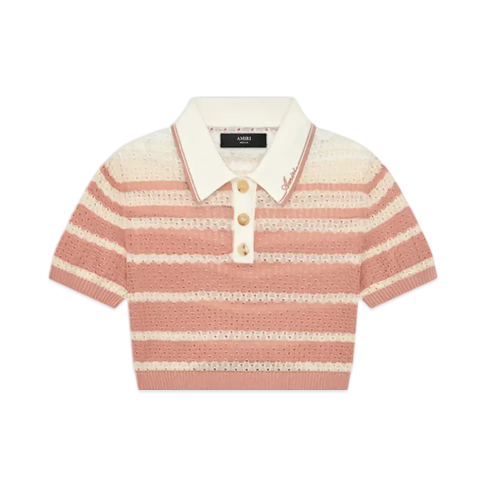 AMIRI Women's Stripe Cropped Polo "Dusk Pink"