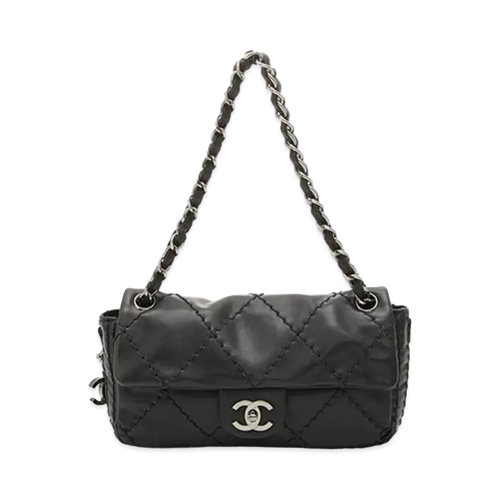 CHANEL Wild Stitch Coco Mark Flap Chain Shoulder Calfskin "Black/Silver"