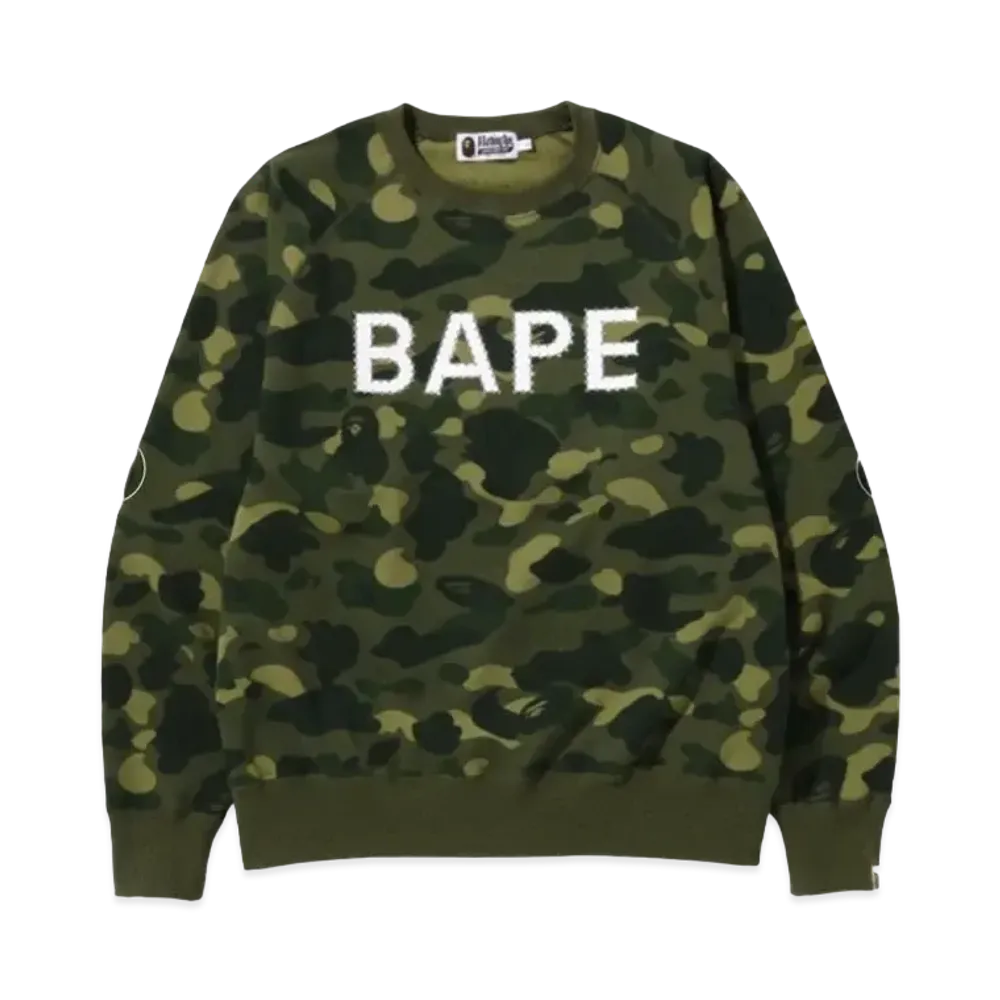 A BATHING APE Color Camo Crystal Stone Relaxed Fit Crewneck M "Green"