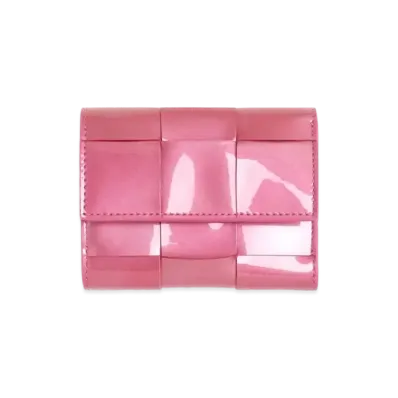 Bottega Veneta Casette Maxi Intrecciato Calfskin Zip Trifold Wallet "Azalea"