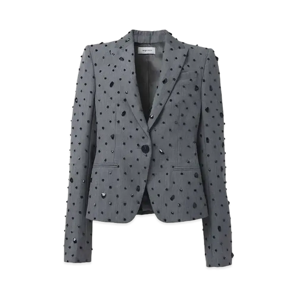 Alexander McQUEEN Cosmic Stone Embroidered Single Breasted Jacket "Gray"