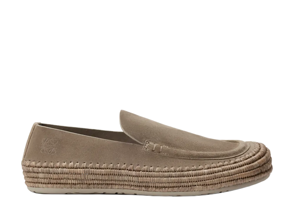 LOEWE Rio Loafer Loafer in Suede and Raffia "Stone Grey"