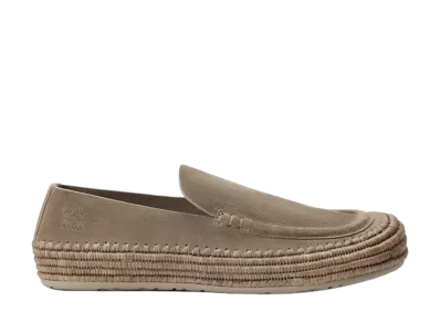 LOEWE Rio Loafer Loafer in Suede and Raffia "Stone Grey"
