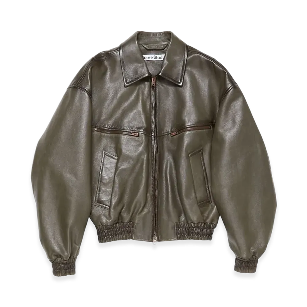 Acne Studios Leather Bomber Jacket "Vintage Green"
