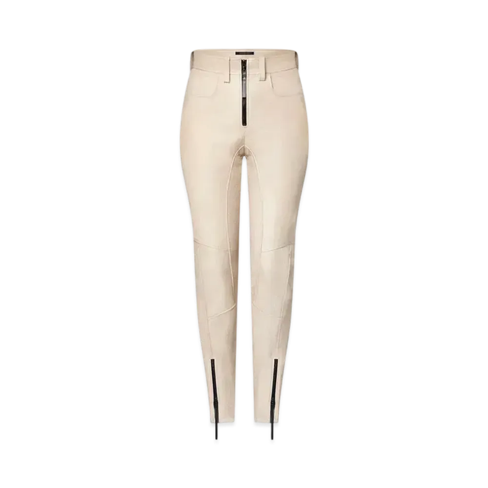 Louis Vuitton Zipper Accent Grained Leather Biker Pants "Beige"