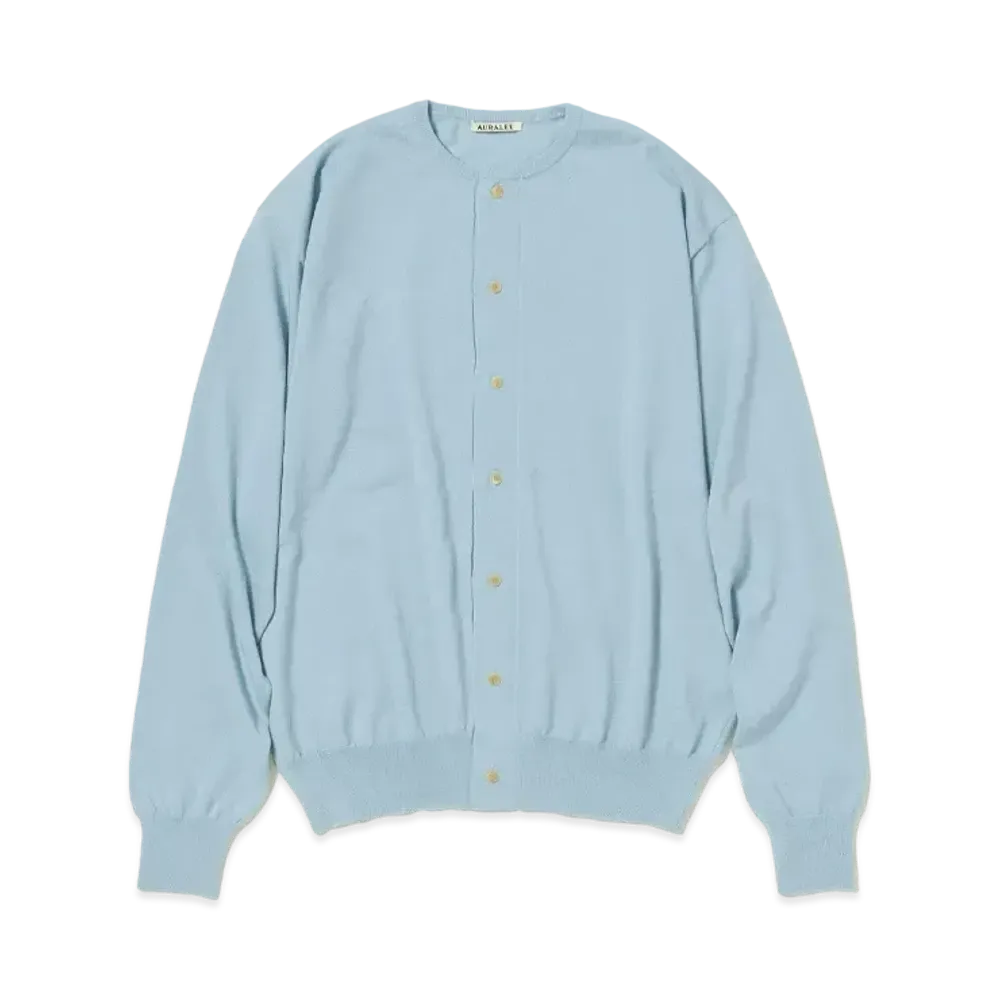 AURALEE Cashmere Hard Twist Knit Cardigan "Light Blue"