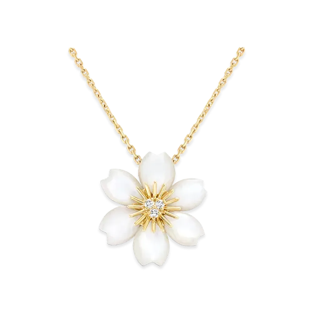 Van Cleef & Arpels Rose de Noel pendant mini model "18K Yellow gold/Diamond/Mother-of-pearl"