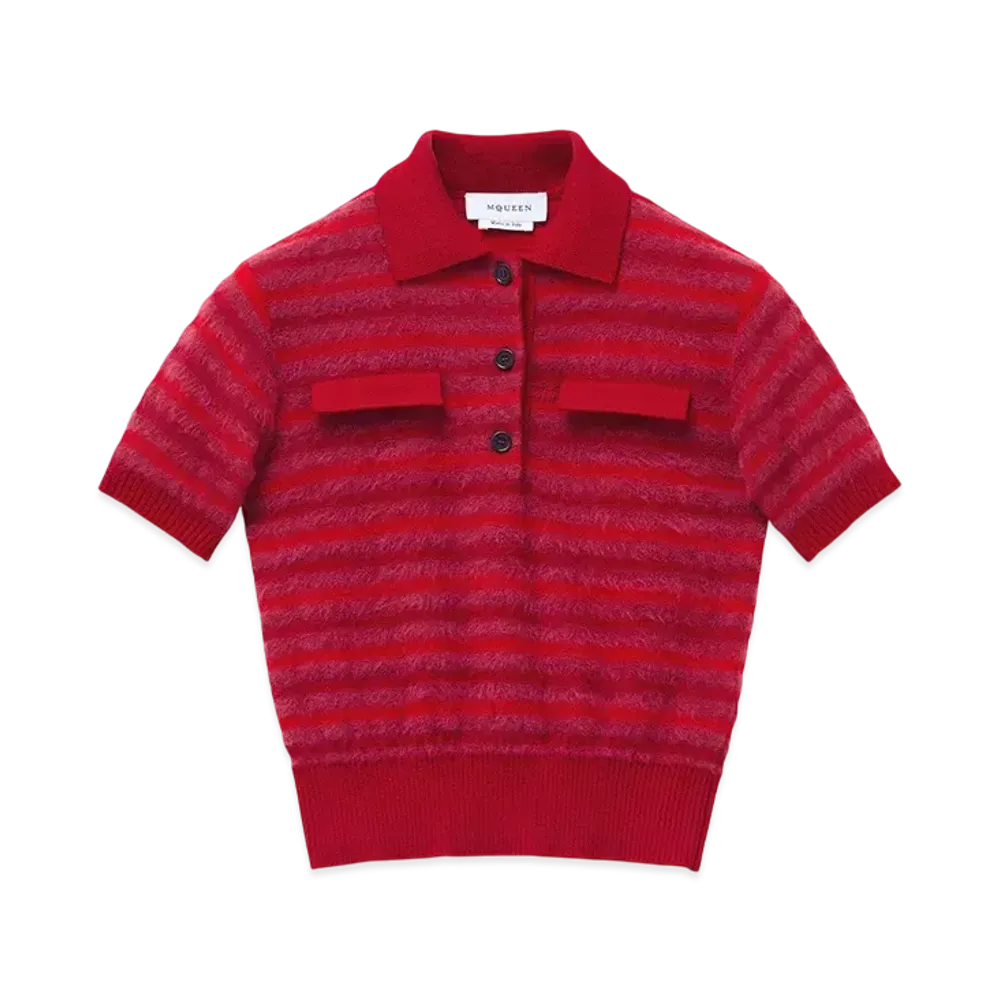 Alexander McQUEEN Striped Short Sleeve Top "Burgundy/Red"