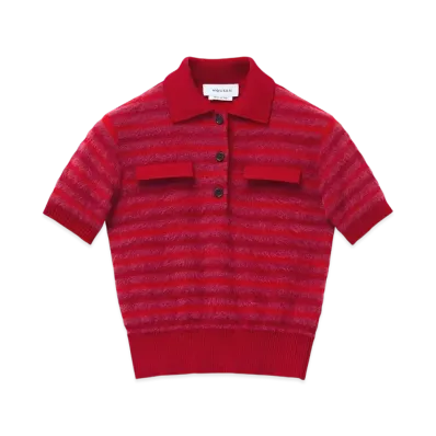 Alexander McQUEEN Striped Short Sleeve Top "Burgundy/Red"