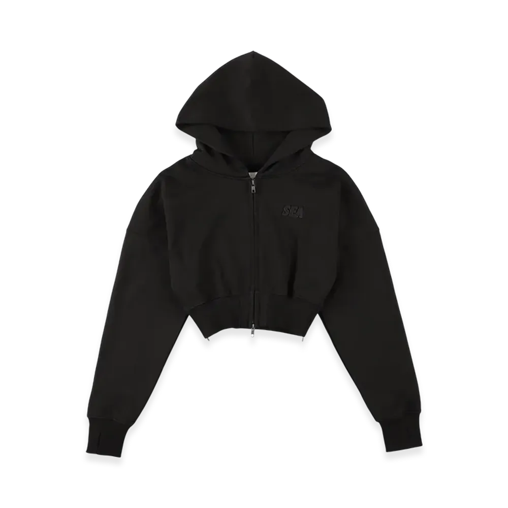 WIND AND SEA Cozy Zip Cropped Hooded Sweatshirt(Ladies) "Black"