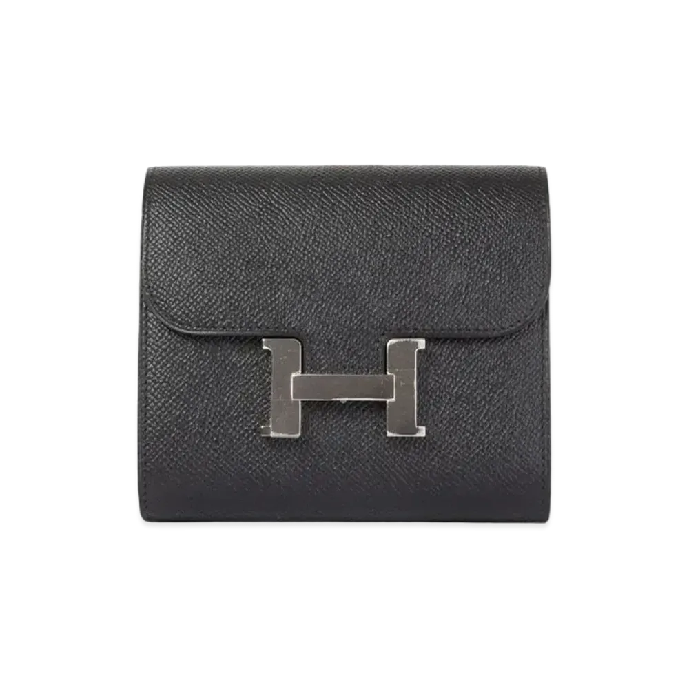 HERMES Epsom Leather Constance Compact Wallet "Black"