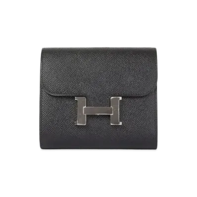 HERMES Epsom Leather Constance Compact Wallet "Black"