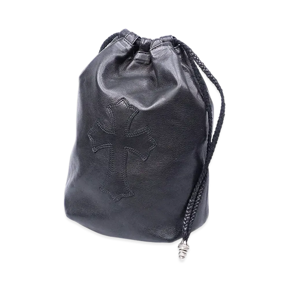 Chrome Hearts Cross Patch Leather Drawstring Leather Sack "Black"