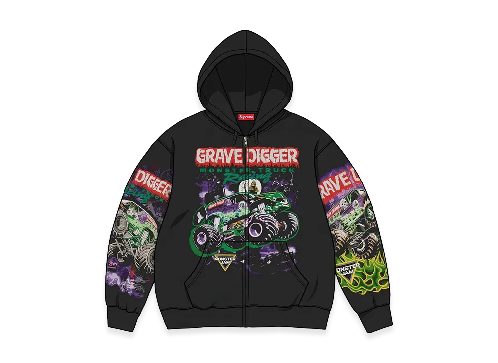 Supreme Grave Digger Zip Up Hooded Sweatshirt "Black"