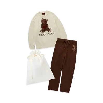 GELATO PIQUE Wrapped Homme Baby Moco Heart Bear Jacquard Pullover & Long Pants Set "Cream"