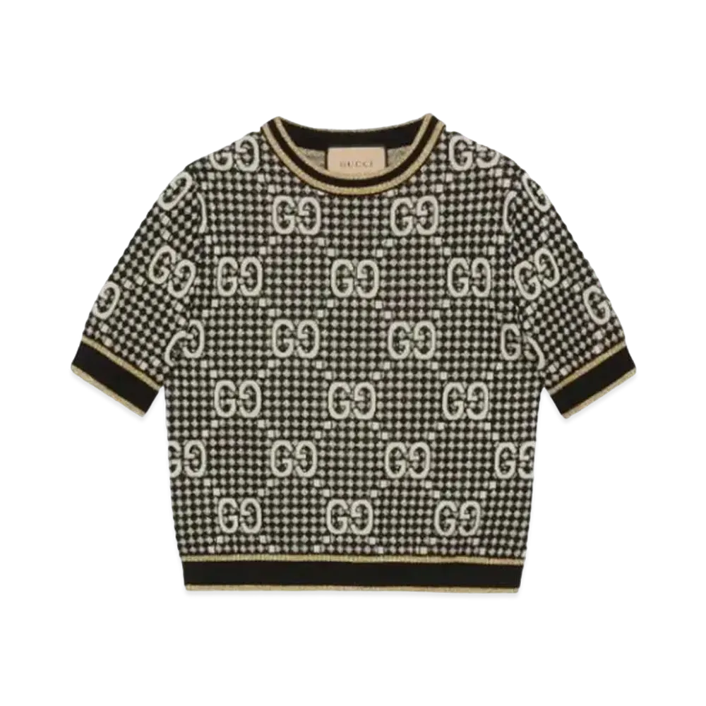 GUCCI Women's GG Wool Blend Jacquard Top "Gray"