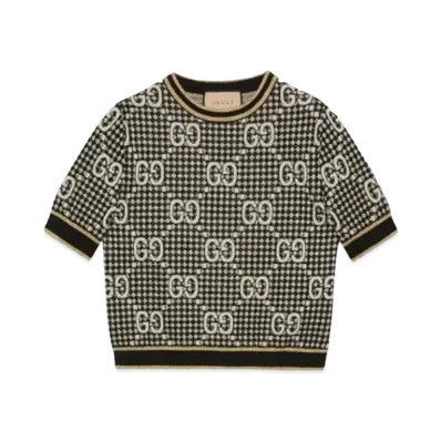 GUCCI Women's GG Wool Blend Jacquard Top "Gray"
