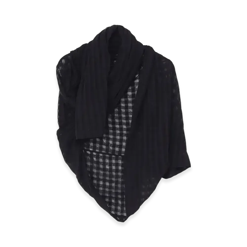 Yohji Yamamoto Sheer Plaid Jacquard Stole-Like Cardigan "Black"