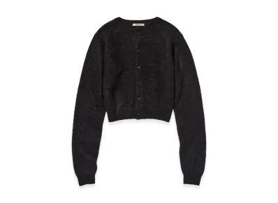 AURALEE Women's Garment-Dyed Baby Alpaca Fur Knit Crew-Neck Cardigan "Black"