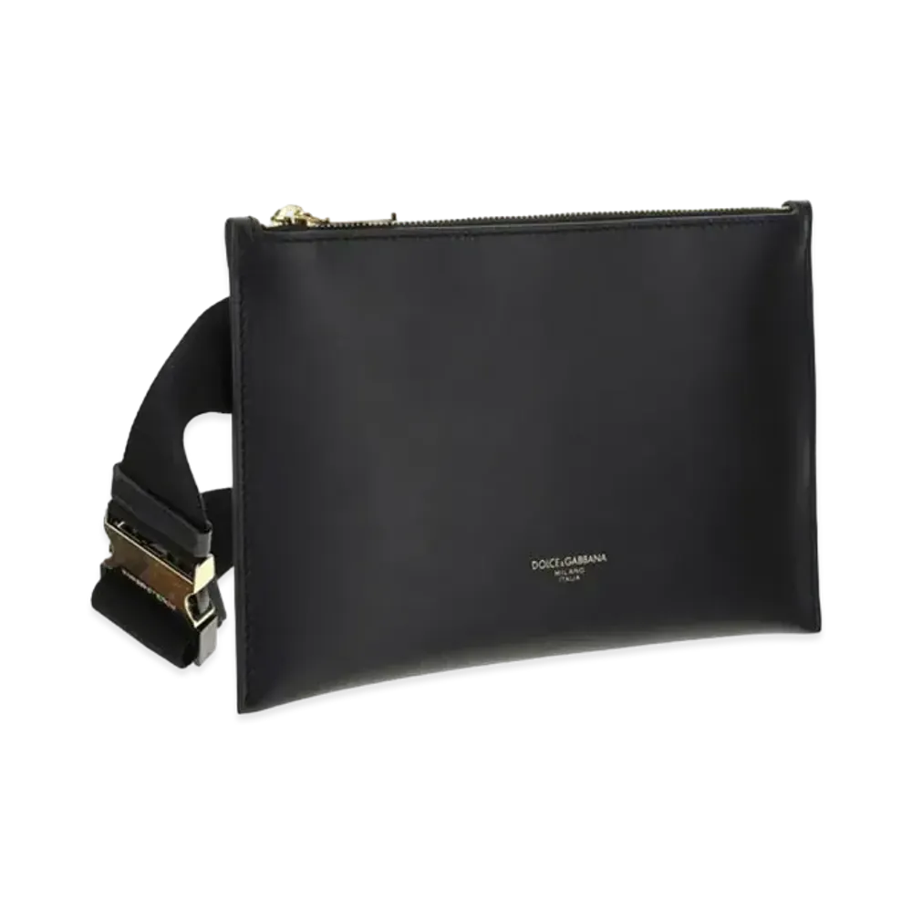 Dolce&Gabbana Mon-Reale Waist Pouch Large Calfskin Brand Logo "Black"