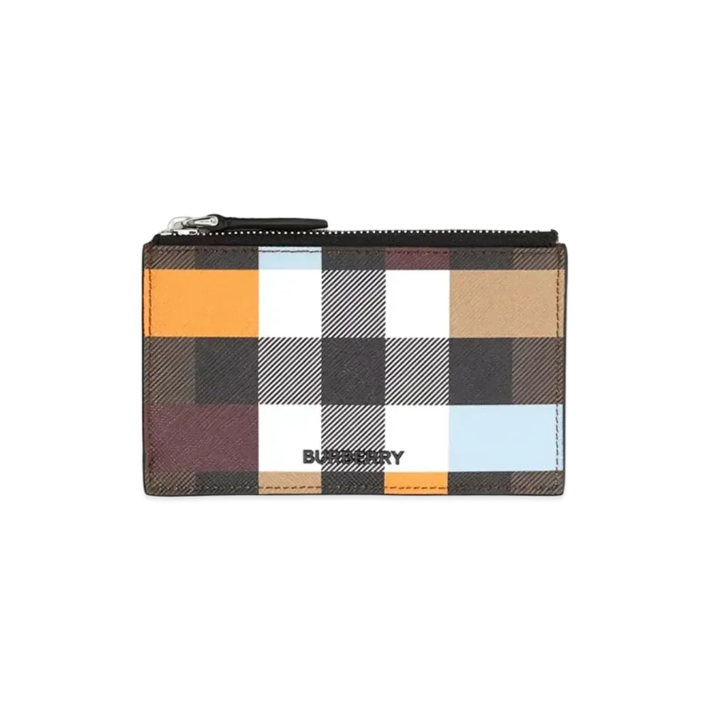 Burberry Colour Block Check Zip Card Case "Dark Birch Brown"