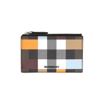 Burberry Colour Block Check Zip Card Case "Dark Birch Brown"