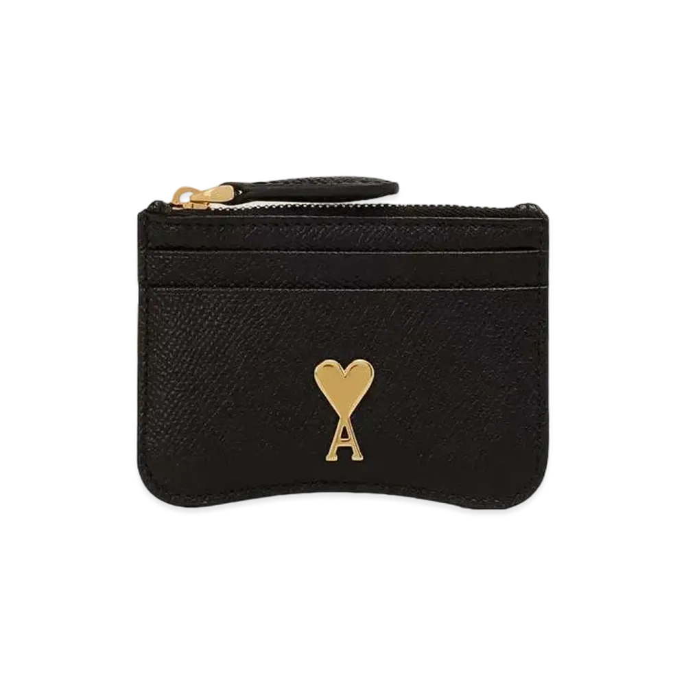 AMI PARIS Paris Paris Zip Card Holder "Black/Vibrated Brass"