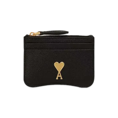 AMI PARIS Paris Paris Zip Card Holder "Black/Vibrated Brass"