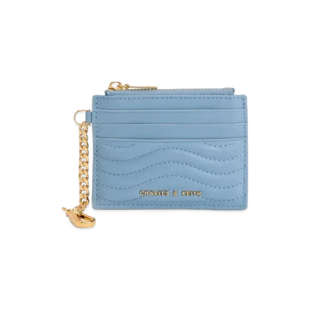 CHARLES & KEITH Obriel Stitch Trim Zip Card Holder "LightBlue"