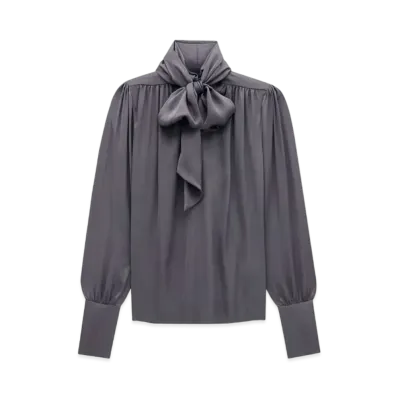 Saint Laurent Women's Blouse in Silk Charmeuse "Gris Fonce"