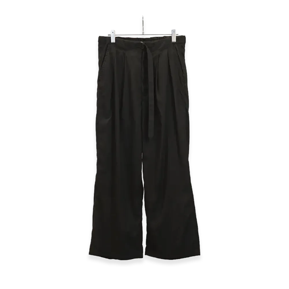 ANCELLM Linen Poplin Belt-Less Slacks "Black"