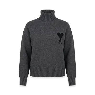 AMI PARIS Women's Ami De Coeur Funnel Neck Sweater "Grey/Black"