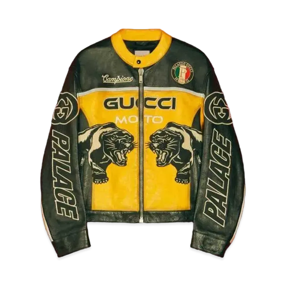PALACE GUCCI Leather Jacket With Embroideries And Patches "Multi"
