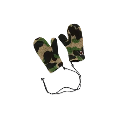 A BATHING APE Ladies ABC Camo Boa Mittens "Green"