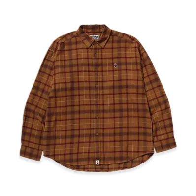 A BATHING APE One Point Flannel Check LS Shirt "Beige"