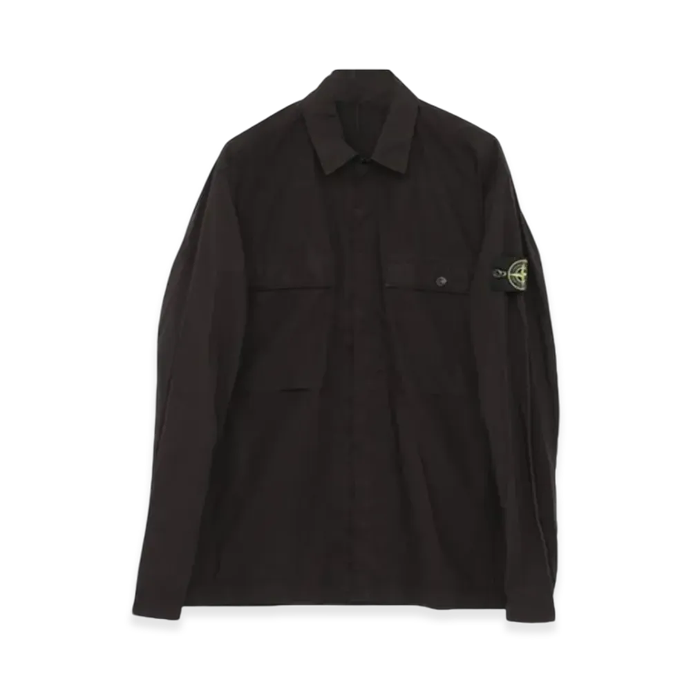 Stone Island 1200015 Stretch Cotton Tela Paracadute Comfort-Fit Overshirt with Chest Pocket and Snap Fastening - 25SS "Black"