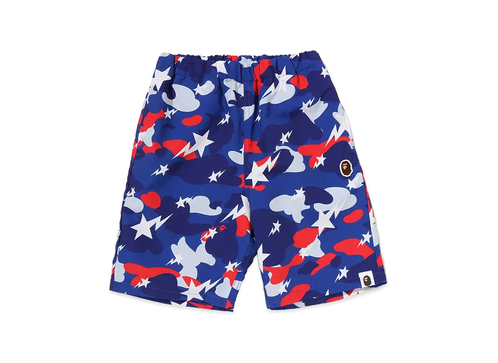 A BATHING APE Kids Sta Strike Camo Beach Shorts "Blue"