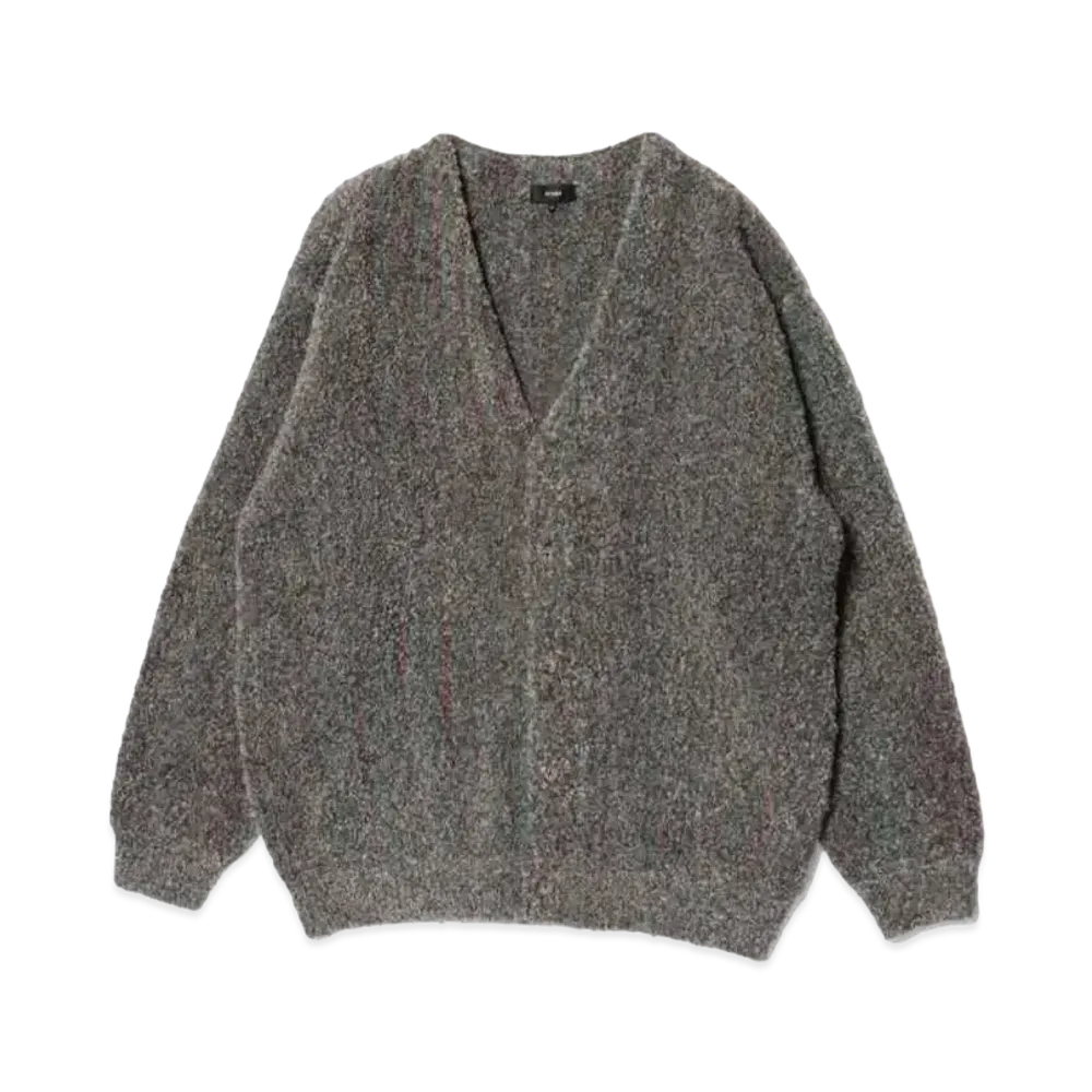 BEAMS 5 Gauge Boucle Striped Cardigan "Grey"
