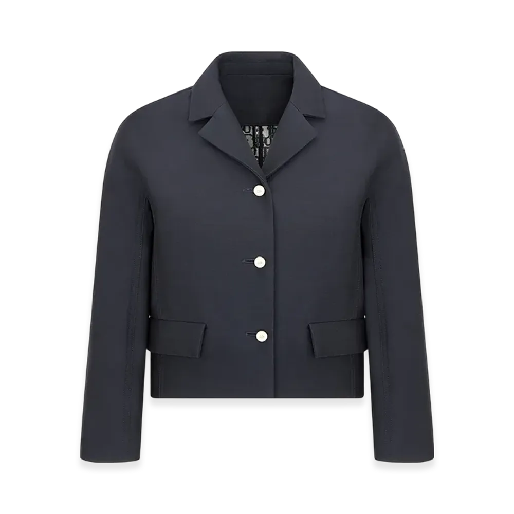 Dior Women's Cropped Jacket Silk Wool Twill "Navy Blue"