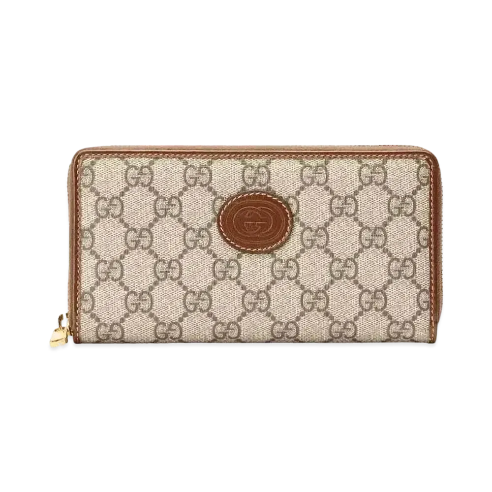 GUCCI GG Supreme Interlocking G Zip Around Wallet "Beige"