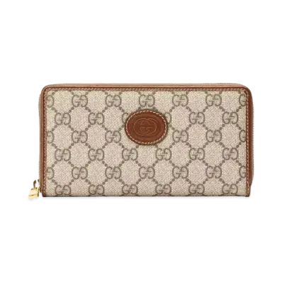 GUCCI GG Supreme Interlocking G Zip Around Wallet "Beige"
