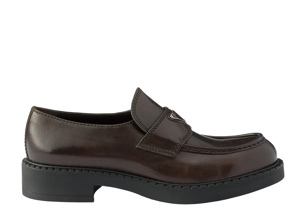 m*y様 稀少 PRADA 本革 モカシン エアソール 同時出品のPRADAスー PRADA Chocolate Aged Leather Loafers 