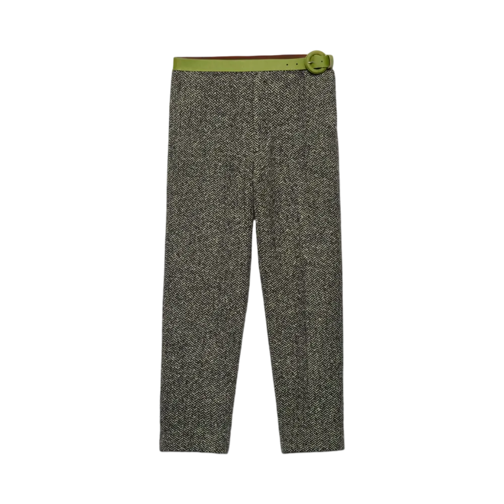 PRADA Men's Wool Blend Pants "White/Black/Light Green"