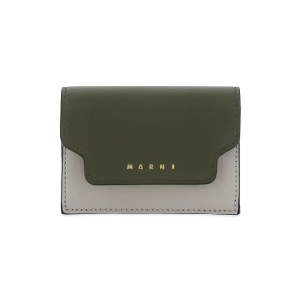 Marni Tri Fold Wallet in Saffiano Leather "Green/White/Brown"
